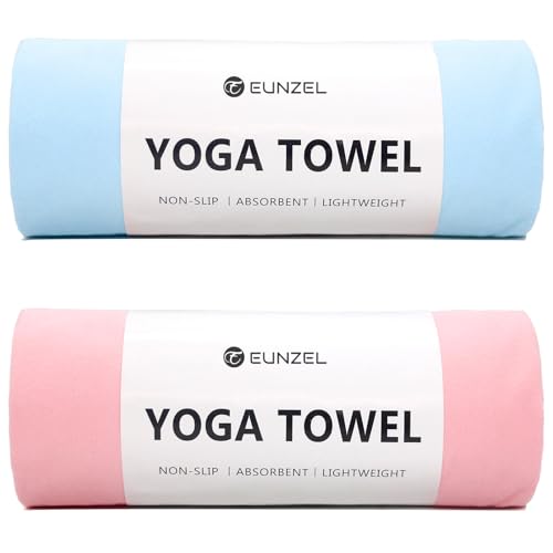 Eunzel 2 Pack Hot Yoga Towel Non Slip Yoga Mat Towel Non-Slip Sweat Absorbent Microfiber Towel for Hot Yoga, Pilates and Workout 72" x 26.5", Pink/Blue - color: Z-blue/Pink (2 Pack )