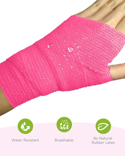 FriCARE Self Adhesive Bandage Wrap, Medical Tape in First Aid Kit, Pink | Elastic Cohesive Bandages for Sports/Vet/Wrist Ankle Wounds, 2 Inches X 5 Yards, Latex-free 6 Rolls - color: Pink