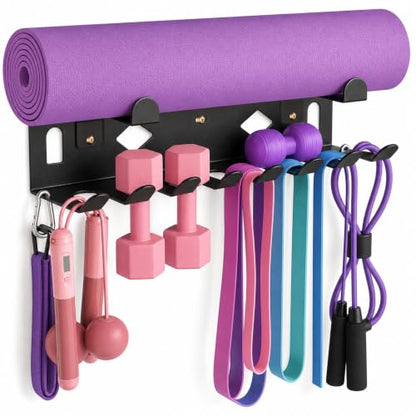 Steel Wall Mount Gym Storage Rack, Yoga Mat Holder, Black