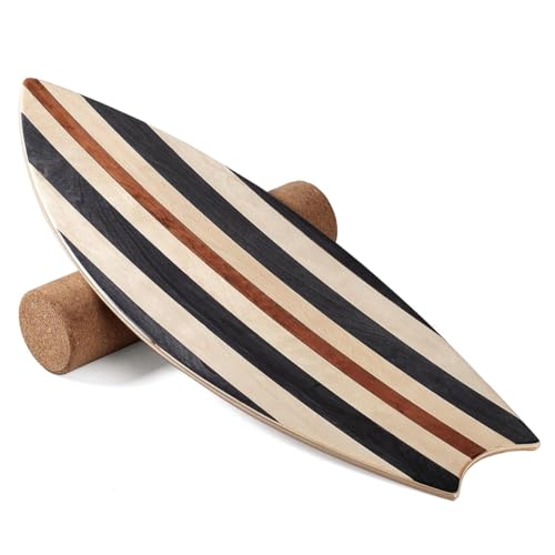 Balance Board with Cork Roller | Balance Training, Core Workout,, Anti-Slip Surface, Core Strength - color: stripe
