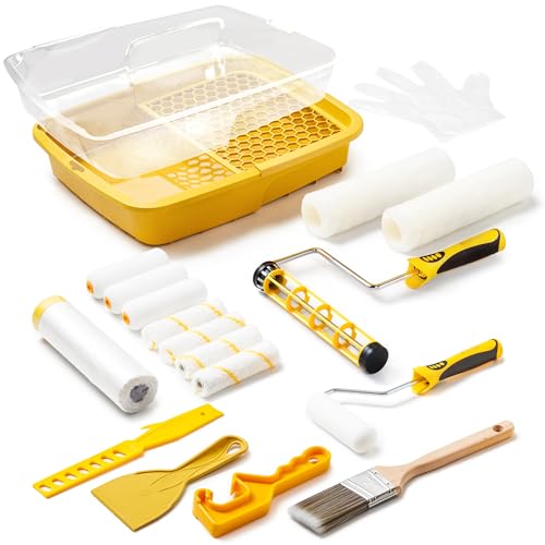 Voomey Professional Paint Roller Kit 22 Pcs, 9-Inch Upgraded Paint Roller with Super Coverage Effect, Paint Brush, Paint Roller Tray,Paint Kit for House Painting - style: 22pcs paint roller kit