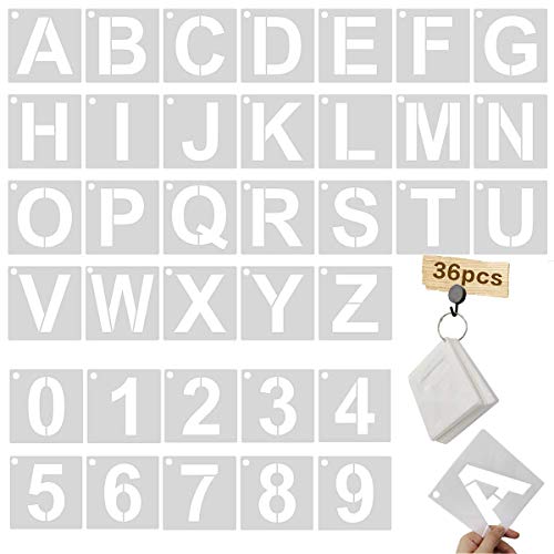 3 Inch Letter Stencils Kit, Alphabet Art Craft Stencils, Reusable Plastic Letters and Numbers Stencil Set for Wood, Wall, Fabric, Rock, Chalkboard, Signage and DIY Art Projects (White, 36 Pcs) - size: Font Sizes:3 Inch
