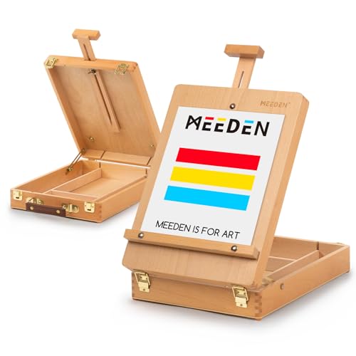 MEEDEN Table Top Easel for Painting: Portable Tabletop Easel with Storage | Wood Easel for Adults - Sketch Box Easel for Students Artist Beginner - Art Desk Easel for Plein Air Natural 15"x10.5" - color: Natural, size: Medium