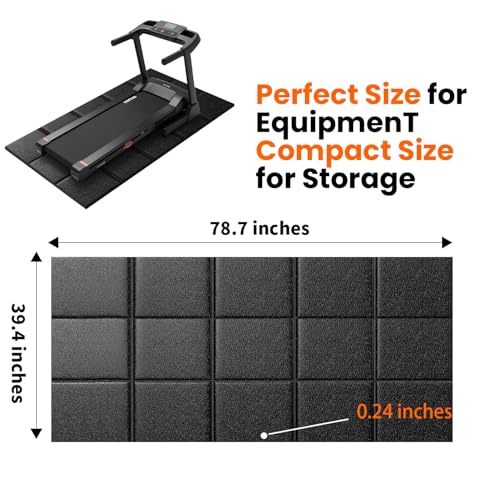 THAILE Treadmill Mat, 79" x 39" x 6mm, Carpet & Hardwood Floor Protector | 6mm Cushioning & Wide Coverage: Reduces vibration under treadmills, walking pads and exercise bikes while protecting floors - size: 79"L x 39"W x 0.3"Th