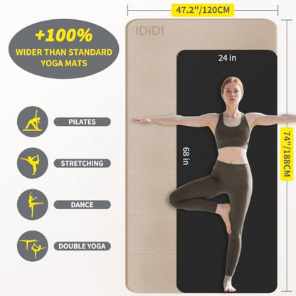 Foldable Yoga Mat Extra Large (74.0" x 47.2" x 0.4") | Double-Sided Non-Slip,Extra Wide Foldable Design,10mm Extra Thick ,Exercise Mat for Gym, Studio, Travel, Home Use - color: Beige+Black