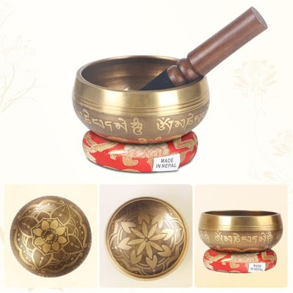 Kmise Tibetan Singing Bowls Set- Handmade in Nepal Meditation Sound Bowls for Yoga, Meditation, Mindfulness, Healing and Chakra Balancing, Stress Relief (3.5', Gold Flower) - color: 3.5inch Golden Flower