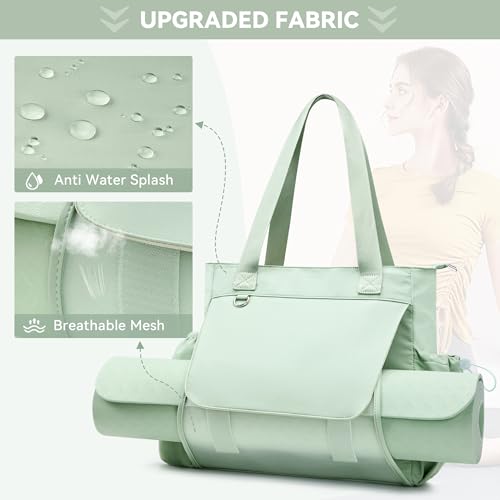 WLLWOO Thick Yoga Mat Bag Women Gym Tote Breathable Mesh Holder Wet Pocket | Carryall Lightweight Waterproof Shoulder for Pilates Travel Beach Workout Fitness Carrier - color: Mint Green