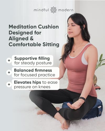 Mindful Modern Velvet Meditation Cushion | Luxe Zafu Yoga Floor Pillow Seat | Posture Support | Buckwheat Hull Filled | Large Round Cushion with Removable Washable Cover + Carry Handle - color: Royal Navy