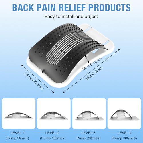 Back Stretcher, Pneumatic Inflatable Lumbar Support Board with Hand Pump & Release Valve, Stepless Height Adjustment, Decompression-Style Stretching, Cracking Device Alternative (Black) - color: Black