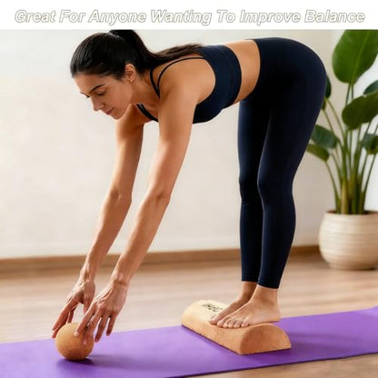 Balance Board, Premium Cork 4-in-1 Foot & Ankle Strengthener Kit, Balance Trainer with Massage Roller & Ball, Resistance Bands for Enhance Mobility, Improve Foot Function, Prevent Falls