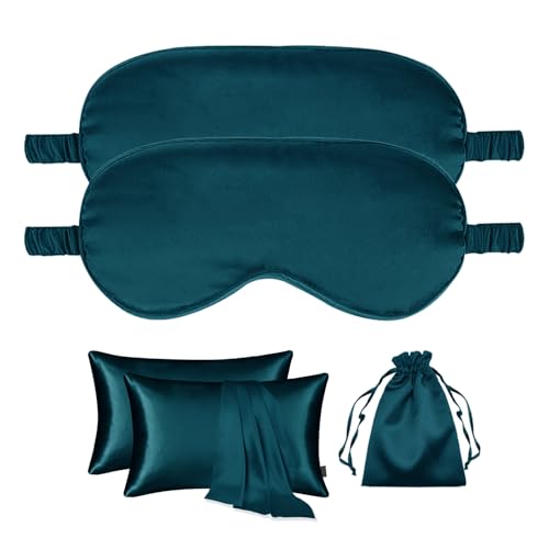 5Pcs Silky Sleep Mask Eye Masks Breathable Soft Satin Pillowcases Set for Sleeping Similar to Silk Pillowcase Travel Gift - color: Peacock Blue-queen Size