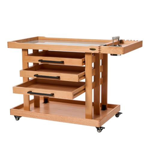 MEEDEN Extra Large Art Supplies Storage Cart: 5-Tier Utility Rolling Cart | Wood Rolling Taboret Trolley Cart with 3 Drawers, Detachable Side Tray, Brush Holder & Lockable Casters for Artist, Natural - color: Wood Natural, size: Extra Large