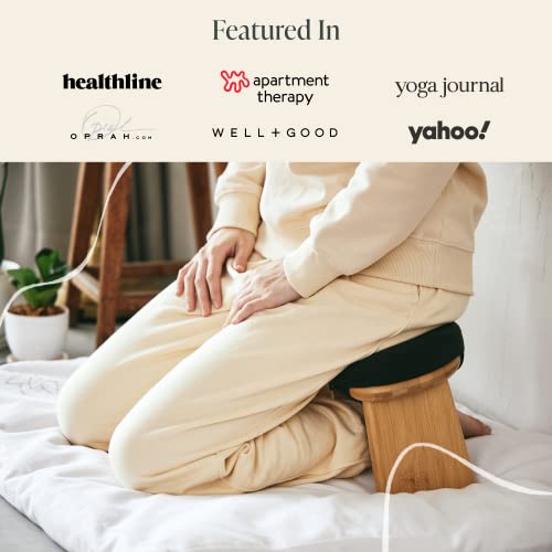 Mindful Modern Bamboo Bench and Zabuton Meditation Mat Bundle - Small Kneeling Meditation Bench with Locking Magnetic Hinges - Wooden Kneeling Ergonomic Bamboo Seiza and Mat for Meditation