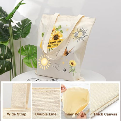 Aesthetic Canvas Tote Bag for Women with Inner Pocket - color: Sunflower