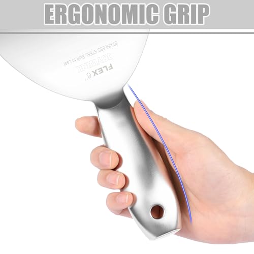 6" Putty Knife, One Piece Putty Knives for Spackling, Drywall, Paint | Wallpaper Removal, Premium Polished All-Metal Stainless Steel Putty Knife for Smooth Finish - size: 6"
