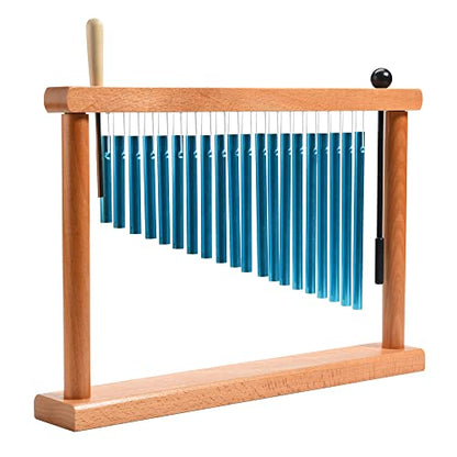 MIHEY 20 Note Bar Chimes Percussion Instrument | Tabletop Blue Wind Chime with Stand & Mallet for Sound Healing, Meditation & Music Therapy - color: Blue