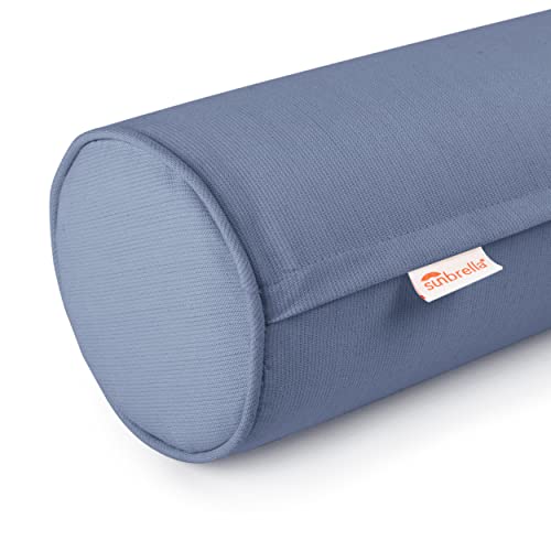 Austin Horn Classics Sunbrella Set of 2 Zippered Neck Bolster Pillow, Made with Sunbrella Fabric, Cylinder Pillows, for Couch & Bed, Decorative Round Throw Pillow, Back & Neck Support (Denim) - color: Denim, size: Medium