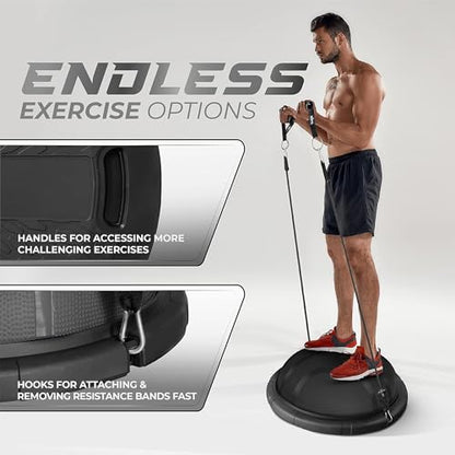 Yes4All 880LBS Half Ball Balance Trainer, Pilates Balance & Stability Ball for Exercises, Home Gym, Floor & Full Body Workouts - color: B. Upgrade Combo - Full Black