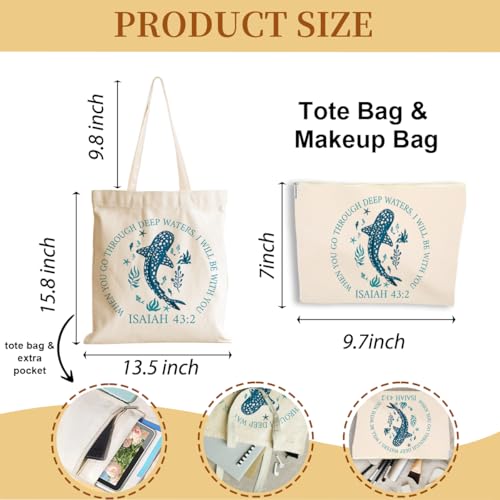 Whale Shark Makeup Bag Canvas Tote Bag Gifts for Women Friend Birthday Beach Shopping Appreciation Christmas - color: Isaiah 383