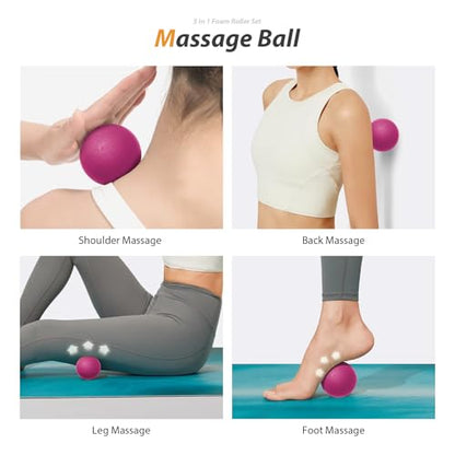 SUBCULTUREPICK 5 in 1 Foam Roller Set for Deep Tissue Muscle Massage | High Density Fitness Exercise Foam Roller, Muscle Roller, Massage Ball, Resistance Band, for Whole Body Physical Therapy Pink - color: Pink-black