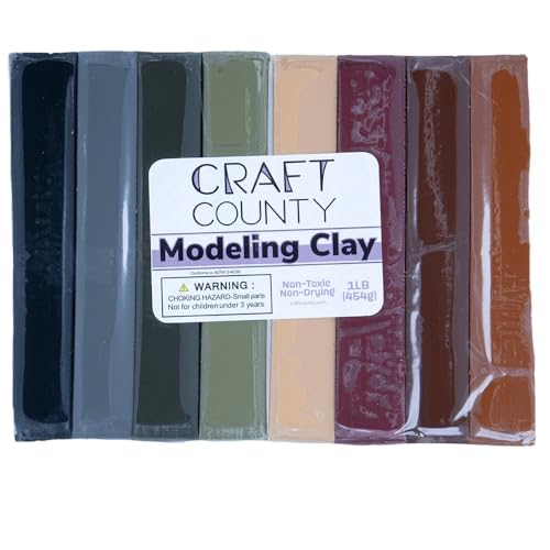 Craft County Modeling Clay – 1 lb (Eight Assorted Color Bars) – Use for Claymation, Models, and Stop Motion (Neutrals) - color: Neutrals