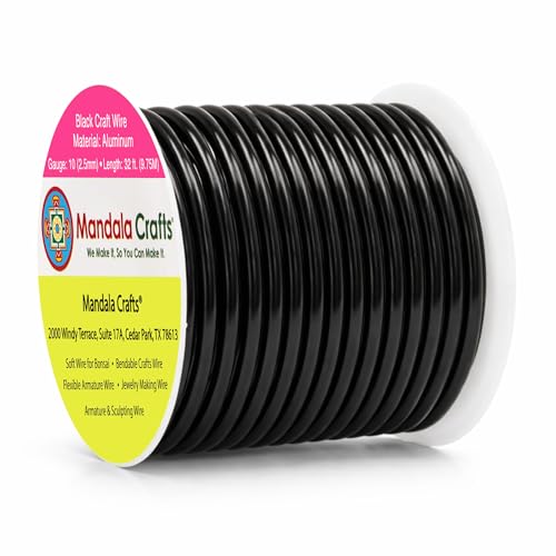 Mandala Crafts 10 Gauge Black Anodized Aluminum Craft Wire, 32 FT | Colored, Flexible, Bendable, for Bonsai, Armature, Sculpting, Wire Wrapping, Jewelry Making, Weather & Tarnish Resistant - color: Black, size: 10 Gauge