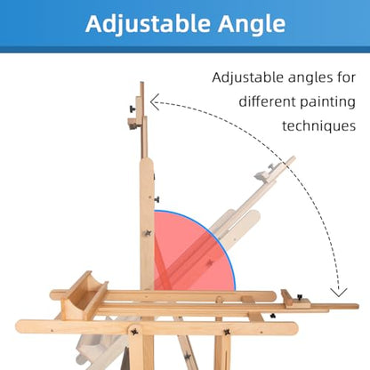 Falling in Art Extra Large H-Frame Studio Easel with Storage Tray (Natural) | Solid Beechwood Artist Easel , Adjustable Canvas Holder Stand with Rolling Wheels for Painting Adult - style: Studio Easel Natural