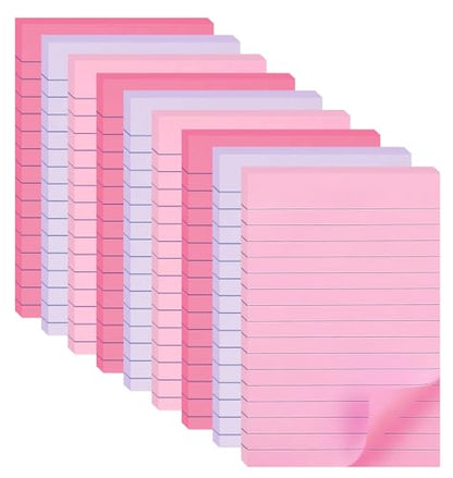 9 Pack Pastel Lined Sticky Notes 4X6 in Post and 9 Pack Pink Themed Colors Lined Sticky Notes with Lines 4X6 in Post