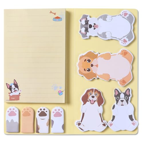 Hommie Cute Sticky Notes, Dog Sticky Notes Set Planner Dividers Self-Stick Notes Pads Animal Divider Tabs Bundle Writing Memo for Dog Lovers Office School Supplies - color: Dog(yellow Background)