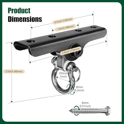 Heavy Punching Bag Hanger | Wall/Ceiling Mount Hook with 180° / 360° Rotation | Wood Beam Holder for Boxing, Weight Training, Aerial Yoga Swing & Hammock - size: 180° Swing