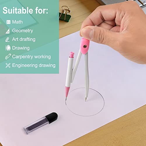 3 Packs Colorful Basic Metal Math Compass for Geometry Set,Extra Leads, Mechanical Pencil Desiged,Drawing Tools Compass for Students School Supplies and Office Supplies (Pink,Blue and Green) - color: Pink,blue and Green