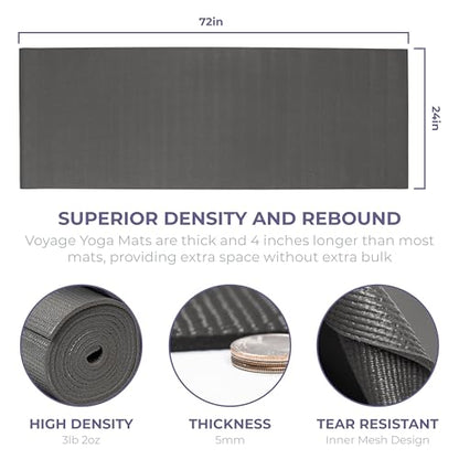 Voyage 5mm Studio Yoga Mats, 10 Pack, 72x24in | Extra Long, Anti-Tear Exercise Mats for Workout, Stretching, Fitness - Non Slip Gym Mats for Home, Schools and Studios - color: Charcoal