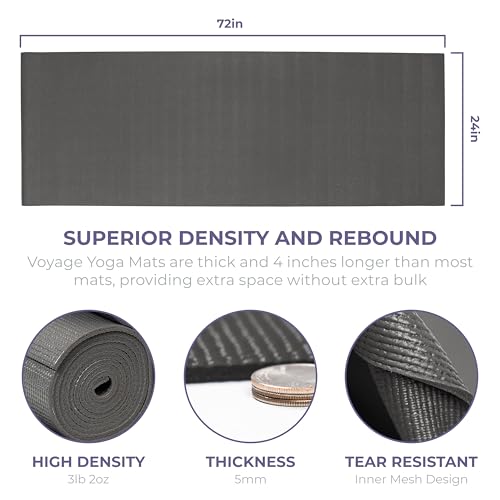 Voyage 5mm Studio Yoga Mats, 10 Pack, 72x24in | Extra Long, Anti-Tear Exercise Mats for Workout, Stretching, Fitness - Non Slip Gym Mats for Home, Schools and Studios - color: Charcoal