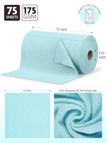 Fantasticlean Microfiber Cleaning Cloth Roll- 75 Sheets, 12" x 12" (Blue) - color: Blue, size: 75 pack