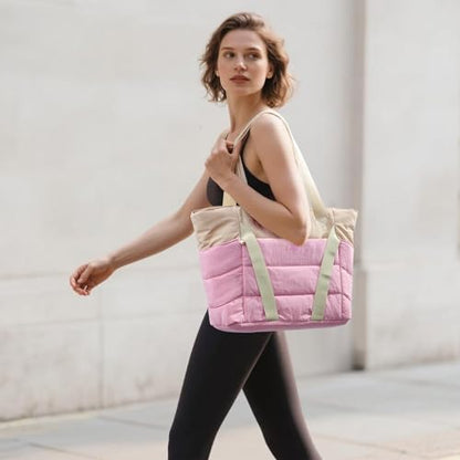 Axcone Women's Yoga Tote Bag with Luggage Sleeve & Mat Straps - Gym Work Bag for Office, Commute, Sports,Travel - color: Pink
