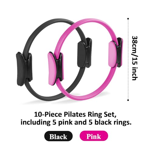 10 Pack Pilates Ring Set, 15" Pilates Fitness Circle for Women, Travel Office & Home Pilates Workout Equipment for Upper Body Core Glutes Inner Thigh, Pilates Essentials for Studio Equipment.