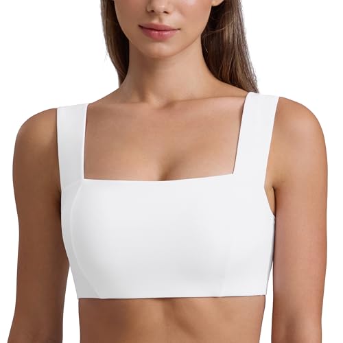 CRZ YOGA Butterluxe Wide Strap Sports Bras - color: White, size: Medium