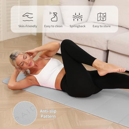 PAIDU Foldable Yoga Mat 10mm Thick, 75"x26" Non-Slip Fitness Exercise Mat - color: Grey