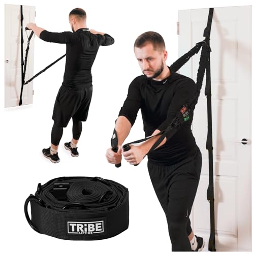 Door Anchor Strap for Resistance Bands with 5 Loops and Metal D-Rings - color: Black Door Strap