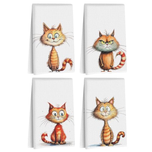 4 Pcs Funny Cat Kitchen Towels, Cute Cats Gifts Reusable Hand Towels-06 - color: Multi 1623
