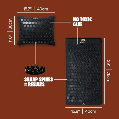 ShaktiMat Premium Acupressure Mat & All-Over Pillow Set, Level 1 Intensity in Black, Thousands of Signature Spikes that Massage Muscles, Aid Sleep & Unlock Inner Tension | Similar to Acupuncture