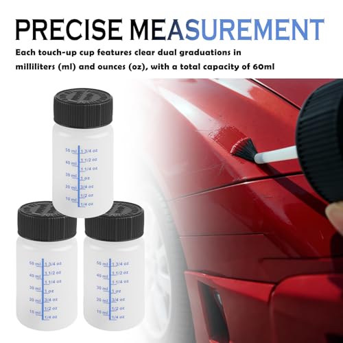 3PCS Car Touch Up Cups for Paint with Brushes,60ml Touch Up Paint Container with Ounce/ml Markings,Paints Touches Up Bottles with Mixing Ball for Fixing Auto Scratches/Damage