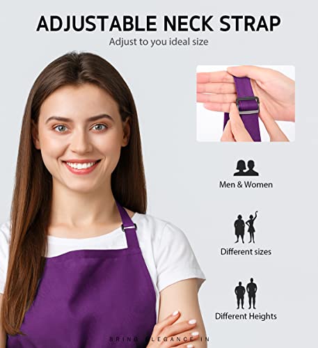 Syntus Apron for Men Women, Adjustable Cooking Kitchen Apron with 2 Pockets | Machine Washable, Firm Stitching, Stain Resistance, Long Tie Straps, 2 Pockets, Versatility, Unisex Use, Gift, BBQ - color: Basic Purple, style: 2 Polyester