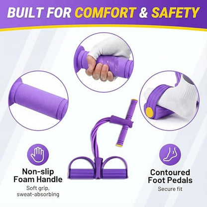 Pedal Resistance Band with Handle, 6-Tube Foot Pedal & Ankle Puller Exercise Band for Full Body Workout, Multifunction Home Gym Equipment for Arms, Legs, Abdomen, Waist Training
