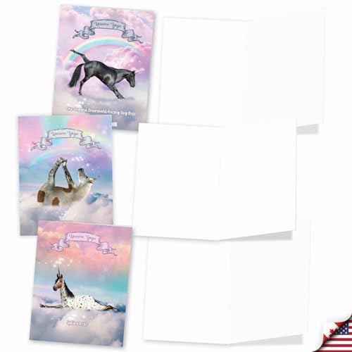 The Best Card Company - 20 Blank Yoga Animal Cards (4 x 5.12 Inch) - All Occasion Set (10 Designs, 2 Each) - Rainbow Unicorn Yoga AM3198OCB-B2x10 - style: Rainbow Unicorn Yoga