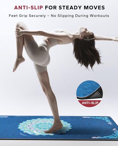 HAPBEAR Large Yoga Mat - 72"x36" Extra Wide Exercise Mat - 1/4" Thick Dual Color PVC | Anti-Slip Surface & High Cushioning - Ideal for Yoga, Pilates & Home Workouts - Bonus Mesh Bag - color: Blue
