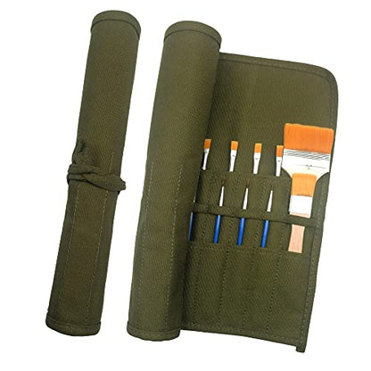 Funny live Paint Brush Holder Art Supplies, Artist Brush Holder & Storage Organizer Roll-Up Case Bag, Protect Acrylic Oil Watercolor Paintbrushes (Green 22 Slot Pockets) - color: Green 22 Slot Pockets