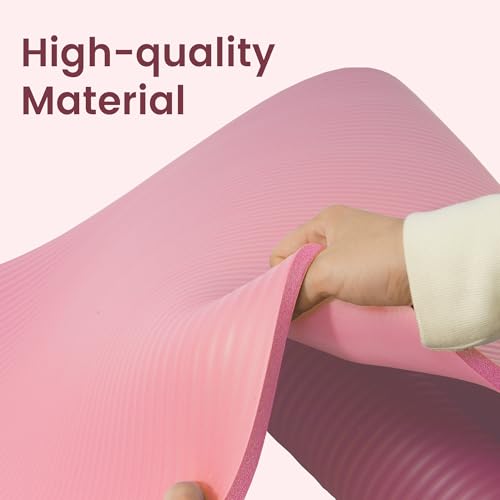 Fitvids Yoga Mat, 1/2-Inch Extra Thick High Density Exercise Mat, Anti-Tear Exercise Yoga Mat with Carrying Strap, Suitable for Various Yoga Exercises - color: Pearly Pink