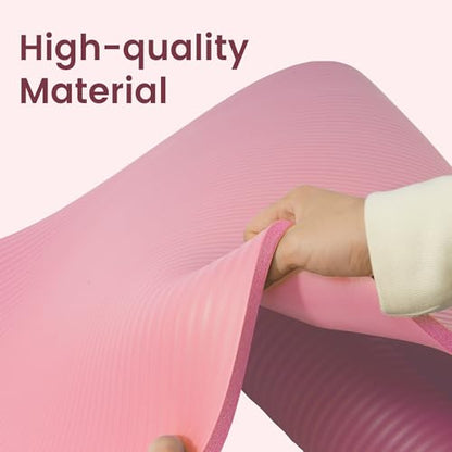 Fitvids Yoga Mat, 1/2-Inch Extra Thick High Density Exercise Mat, Anti-Tear Exercise Yoga Mat with Carrying Strap, Suitable for Various Yoga Exercises - color: Pearly Pink