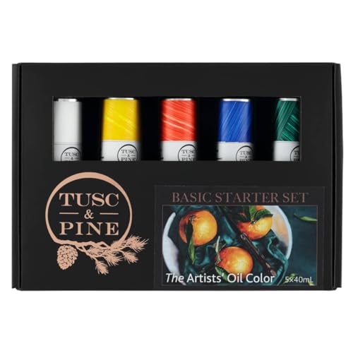Tusc & Pine Artist Oil Paint - 40 ml Set of 5 - Basic Colors - Non-Yellowing, Rich & Creamy Consistency, Maximum Pigment Load, Small Batch Milled Oil Paints Developed for Professional Artists - color: Basic Colors, size: 6.75 Fl Oz (Pack of 1)
